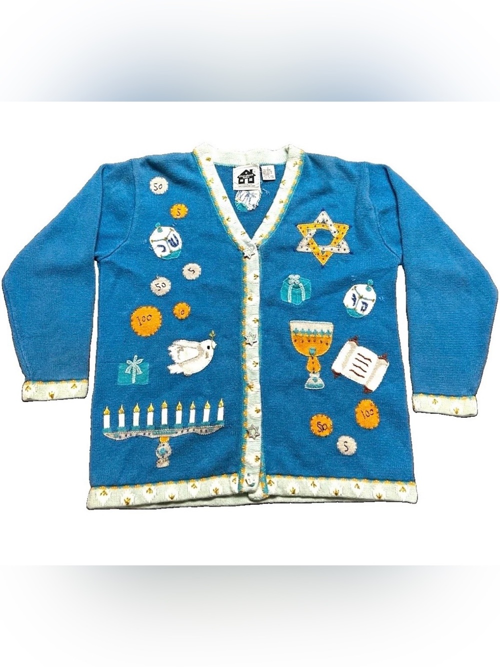 Vtg Storybook Knits Hanukkah Menorah Cardigan L